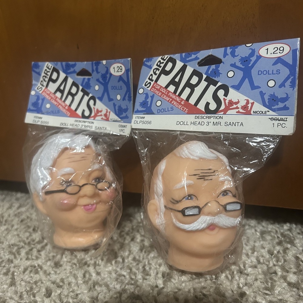 Vintage Doll Face Parts Santa Mrs and Mr Claus  NEW Christmas Crafts 2pcs‎